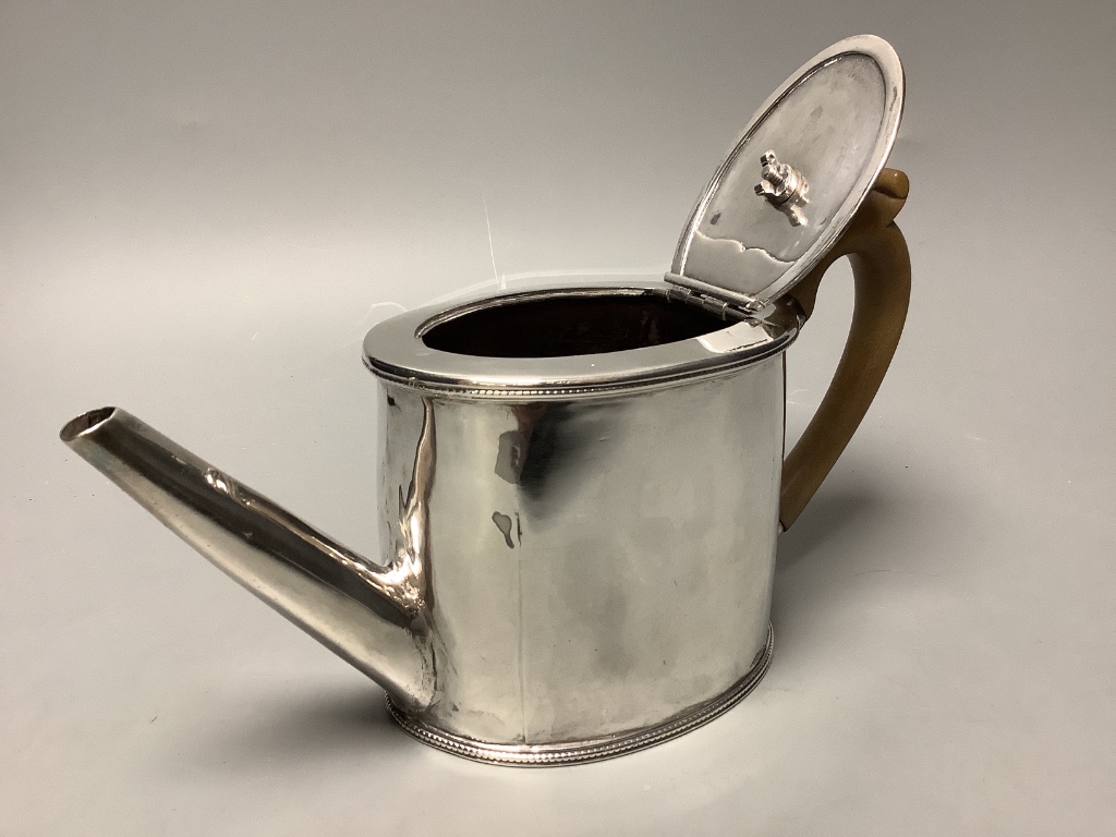 A George III silver oval teapot, with engraved armorial, Emes & Barnard, London, 1810 (a.f.).